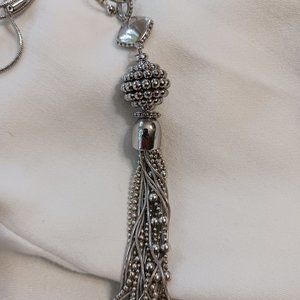 Chicos silver colored tassel necklace